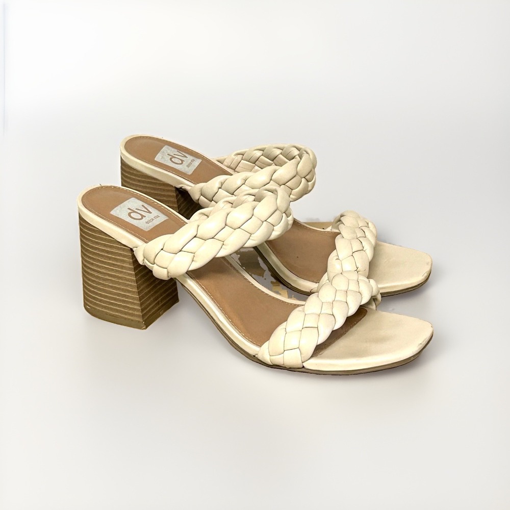Dolce Vita Tessa Sandals Sz9.5 Braided Block Heel Neutral Minimalist Boho Resort
